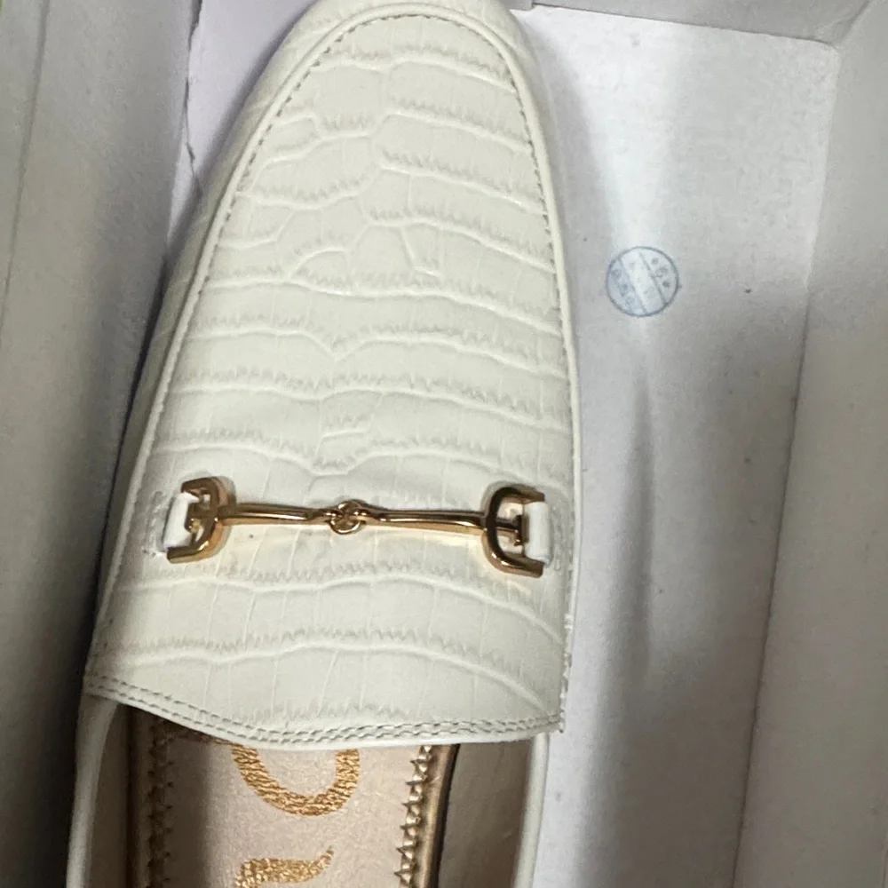 Sam Edelman Cream Croc-Embossed Leather Bit Loafers